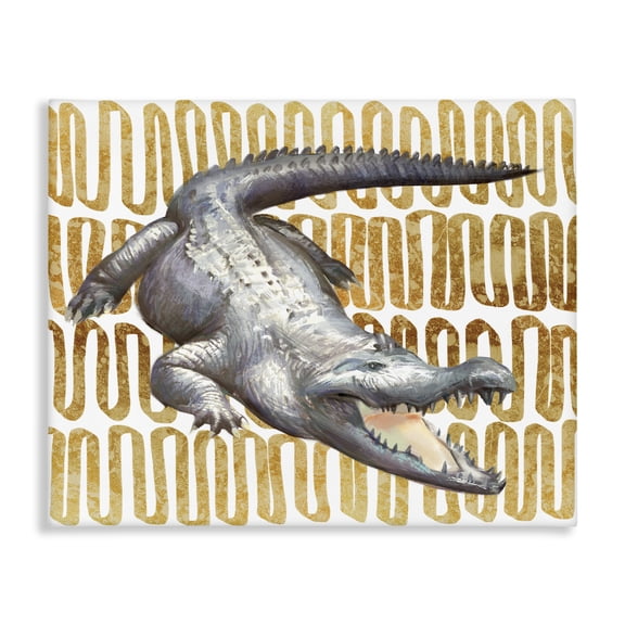 Stupell Industries Intimidating Alligator Over Abstract Brown Yellow Pattern,24 x 30,Designed by Ziwei Li