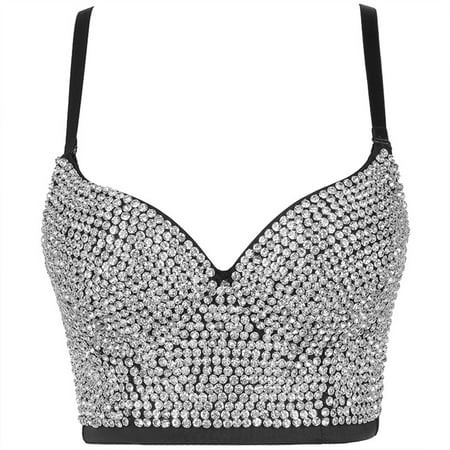 

YUUZONE Women Glitter for Rhinestone Push Up Bra Bustier Underwire Camisole Se-- Punk Co
