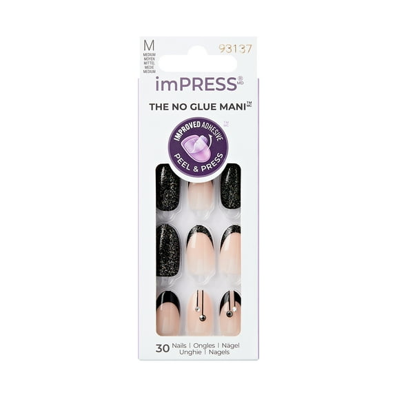 KISS imPRESS No Glue Needed Press On Nails, Design, BeautiFALL, Black, Medium Oval, 30 Count