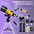 thumbnail image 5 of 70mm Aperture Refractor Telescope for Adults & Kids, 300mm Beginner Astronomy Telescope with Tripod, Phone Adapter & Mini Binoculars, 5 of 8