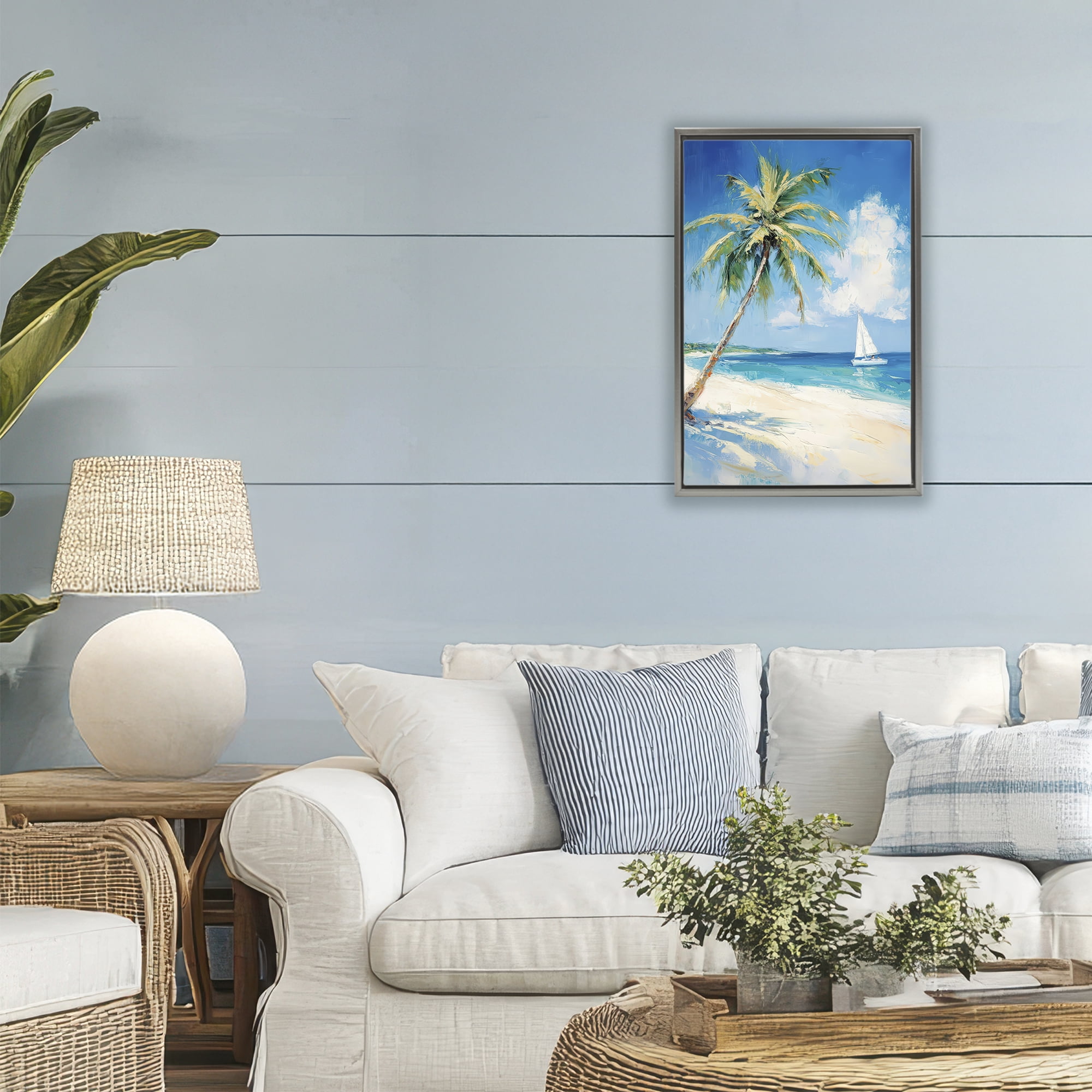Stupell Industries White Clouds & Sails Gray Framed Floater Canvas Wall Art, design by Petal Prints Design