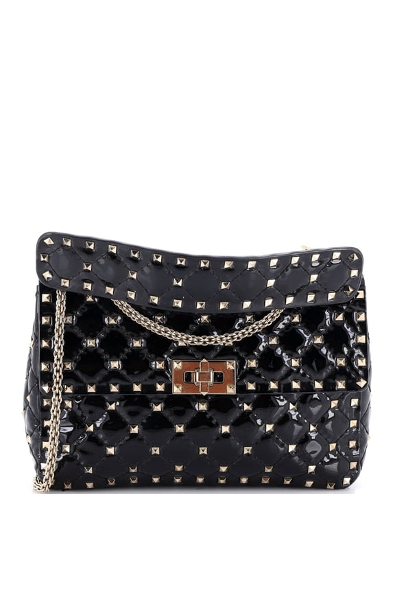 Pre-Owned Rockstud Spike Flap Bag Quilted Patent Medium By Rebag