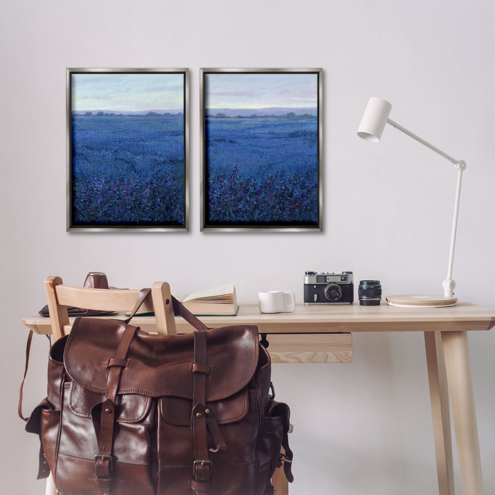 Stupell Industries Flowering Field Purple Haze Landscape & Nature Painting Gray Floater Framed Canvas Art Print Wall Art, 17 x 25, Set of 2
