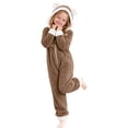 thumbnail image 2 of CUZIBR Toddler Girl Bear Ear Onesie Fuzzy Hooded Jumpsuit Pajamas Zip-Up Long Sleeve Funny Loungewear,Coffee,4-5 Years, 2 of 5
