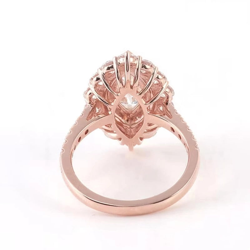 solitaire jewels Art Deco Marquise Moissanite Halo Engagement Ring For Women, 14K Rose Gold