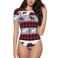 thumbnail image 2 of Picia Buffalo Plaid Forest Womens One Piece Swimsuits Modest Tummy Control Bathing Suits Lace Up Slimming Swim Suit-Small, 2 of 9