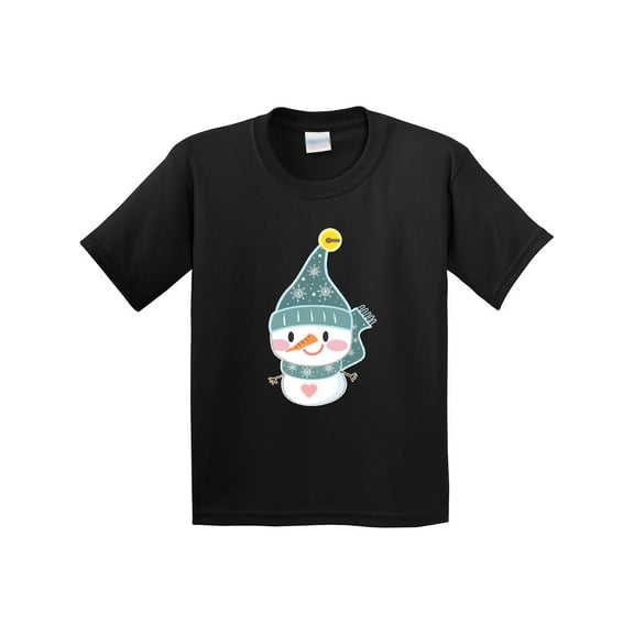 Inktastic Cute Christmas Snowman in Blue Hat and Scarf Youth T-Shirt