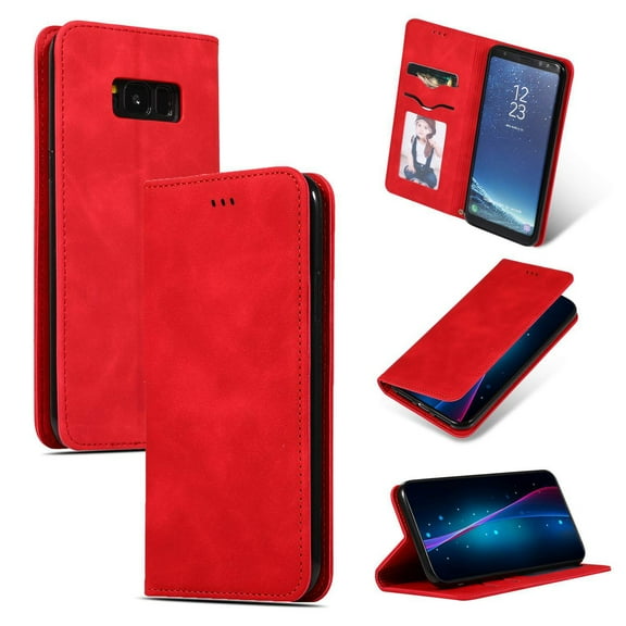 Samsung Galaxy S8 Plus Case, Dteck Smooth PU Leather Flip Folio Wallet Card Slots Case Cover Stand Feature & Magnetic Closure For Samsung Galaxy S8  , Red