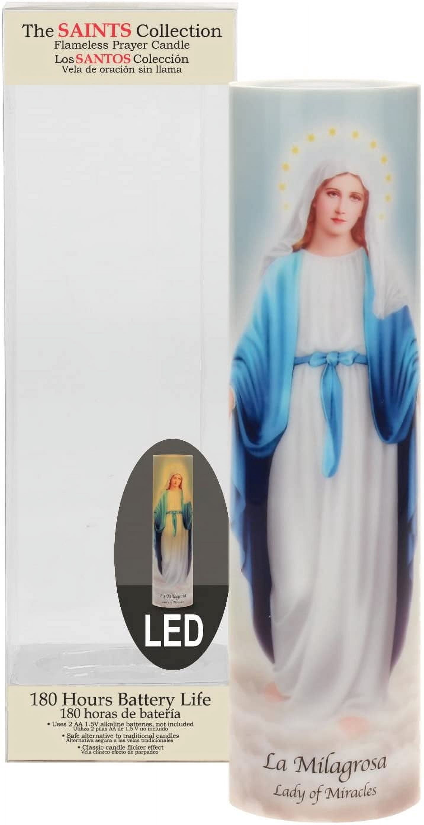 Stonebriar, Flameless LED Prayer Pillar Candle, Lady of Miracles, 11.5", Unscented, Battery Powered, Multicolor