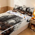 thumbnail image 2 of Erosebridal Spooky Haunted Castle Zipper Twin Comforter Sets with Fitted Sheet and 2 Pillowcases, Halloween Pumpkin Bat Zipper Bedding Set for Boys Girls, Orange Beige Black, Halloween Reversible, 2 of 7