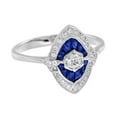 thumbnail image 2 of Vintage Navette Diamond Engagement Wedding Ring, Double Halo Diamond Ring, Blue Sapphire Halo Ring, Petite Shank Ring, 1.8 Ct Simulated Diamond, 14K White Gold Plated, Birthstone Ring, 2 of 5