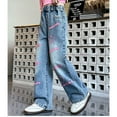 thumbnail image 5 of SXcggal Girls Jeans Pants Wide Leg Denim Pant High Waist Elastic Band Casual With Pockets Kids 6 14Y Casual Loosw Cozy Girl Children's Trousers, 5 of 7