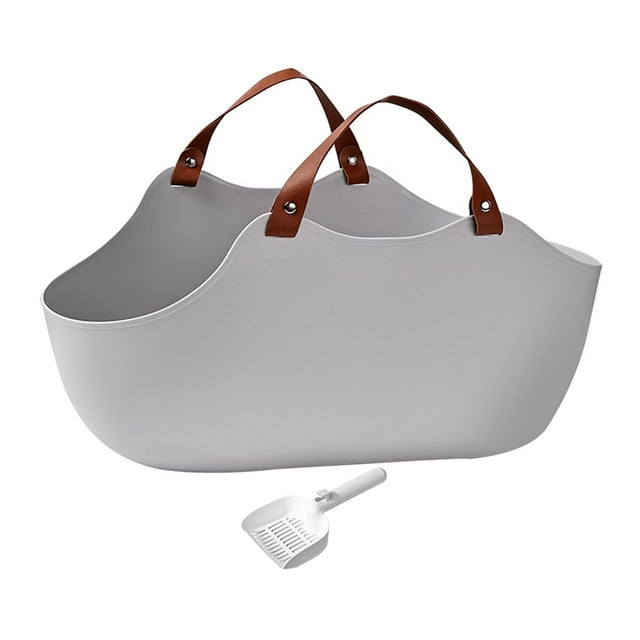 Caja de arena para gatos, caja de arena para gatos, lavabo grande para arena para gatos, contenedor abierto para mascotas, para gatos pequeños y media gris