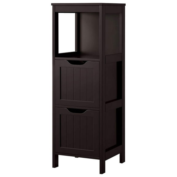 Bathroom Floor Cabinet with 2 Drawers, Free-Standing Side Storage Organizer with 1 Shelf, Wooden Multifunctional Rack Stand, L11.8xW11.8xH35 Inches Espresso
