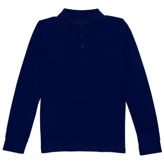 Classroom School Uniforms Adult Long Sleeve Fitted Interlock Polo CR854Y, M, Dark Navy