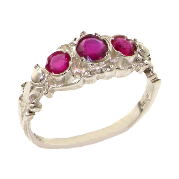 LBG British Made 10k White Gold Natural Ruby Womens Trilogy Ring - 33 size options - Sizes 4 to 12 Available