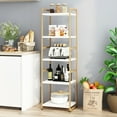 Homfa 5 Tier Gold & White Bookshelf, Freestanding Wood Furniture with