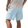 thumbnail image 4 of Nestiefly Mens Linen Cargo Shorts Summer Casual Loose Elastic Waist Drawstring Lightweight Beach Vacation Shorts with Pockets Light Blue 2XL, 4 of 9