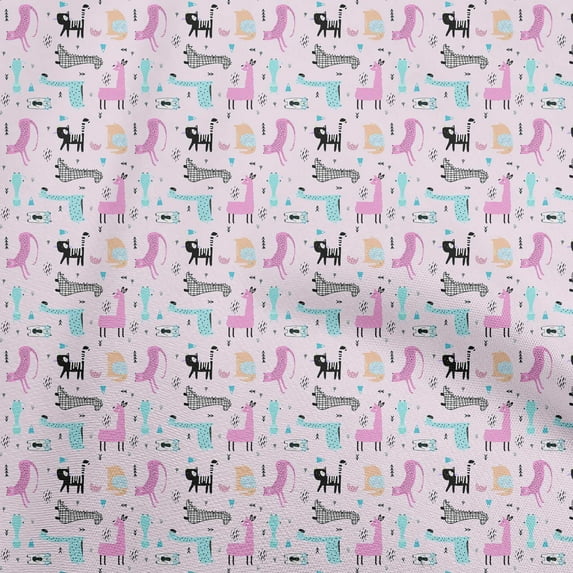 oneOone Cotton Cambric Light Pink Fabric Kids Animals Dress Material Fabric Print Fabric By The Yard 42 Inch Wide