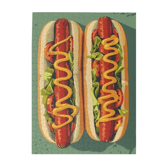 500 pcs Tempting Hot Dogs Jigsaw Puzzles 500 Pieces,Stress Relieving Pleasure,Unique And Beautiful Design,Classic Food Art Hot Dog Wooden Puzzle,Great For Relaxation And Display For Puzzle Lovers
