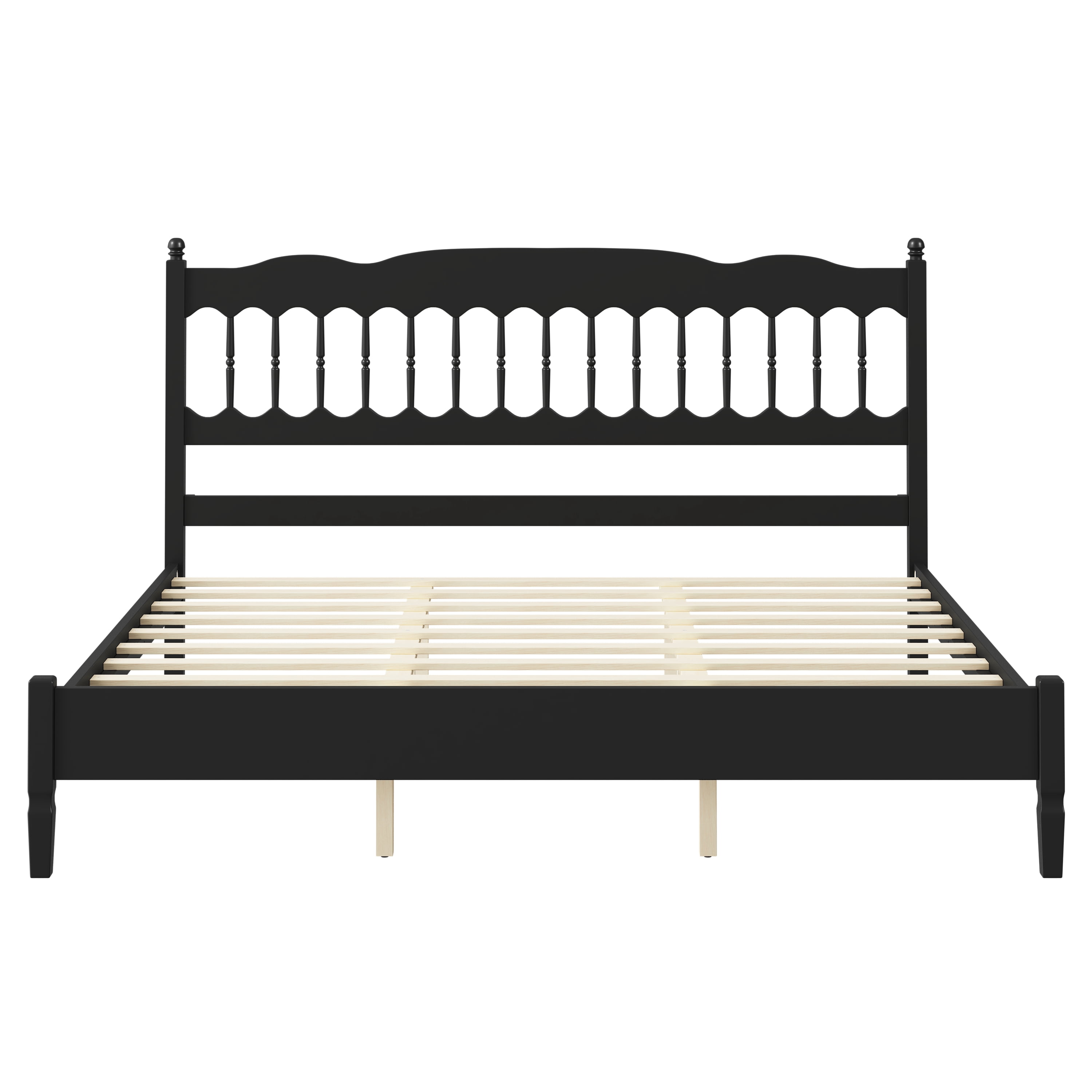 Mintazer Farmhouse King Platform Bed with Spindle Headboard, Vintage Arched Slat Platform Bed Frame for Bedroom, No Box Spring Required, Black