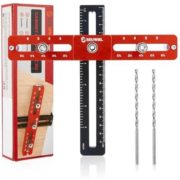 Cabinet Hardware Jig,Cabinet Handle Jig for Drawers Cabinets,Adjustable Cabinet Hardware Template Tool for Knobs,Handles and Pulls,Self-Centering Drill Guide for Precise Installation