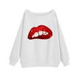 thumbnail image 4 of Tshirts for Women's Long Sleeve Off Shoulder Sweatshirt Lips Printed Crewneck Pullover Hoodless Casual Tops for Fall Winter Valentine's Day A-White XXL, 4 of 4