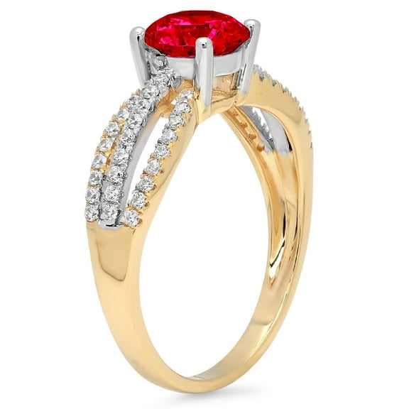 1.27 ct Round Cut Simulated Ruby Solitaire with Accents Engagement Ring for Women in 18K Yellow/White Gold