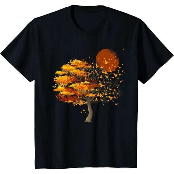 Nature Wildlife Full Moon Tree Flock Of Birds Outdoor Forest T-Shirt