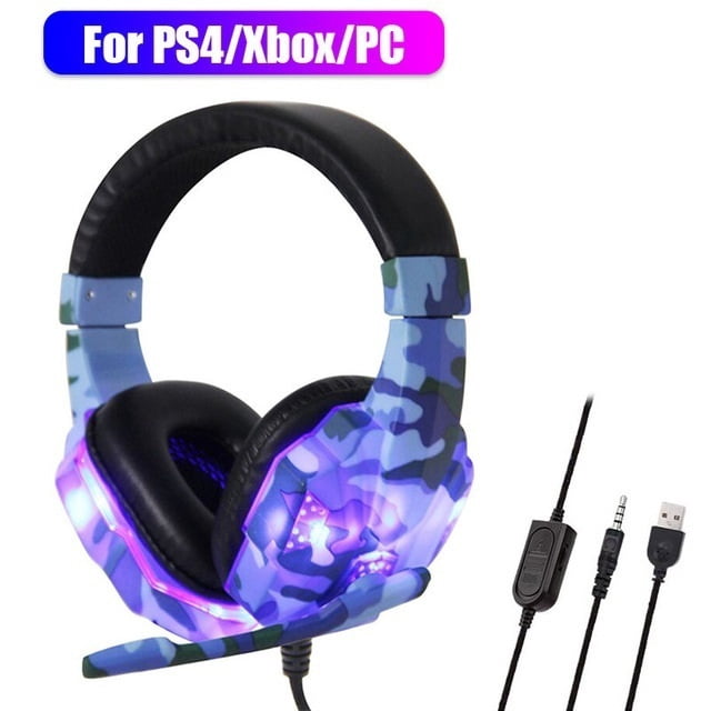 Casque de Jeu à Réduction de Bruit Professionnel, Casque Filaire de Sport Électronique avec Caisson de Basses à Motif Camouflage, Compatible avec PS4 Notebook Ordinateur de Bureau
