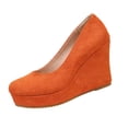 thumbnail image 2 of Willtoo Womens Platform Evening Suede Slip On Dress Solid Round Toe Wedge High Heel Pumps Shoes Orange, 2 of 3