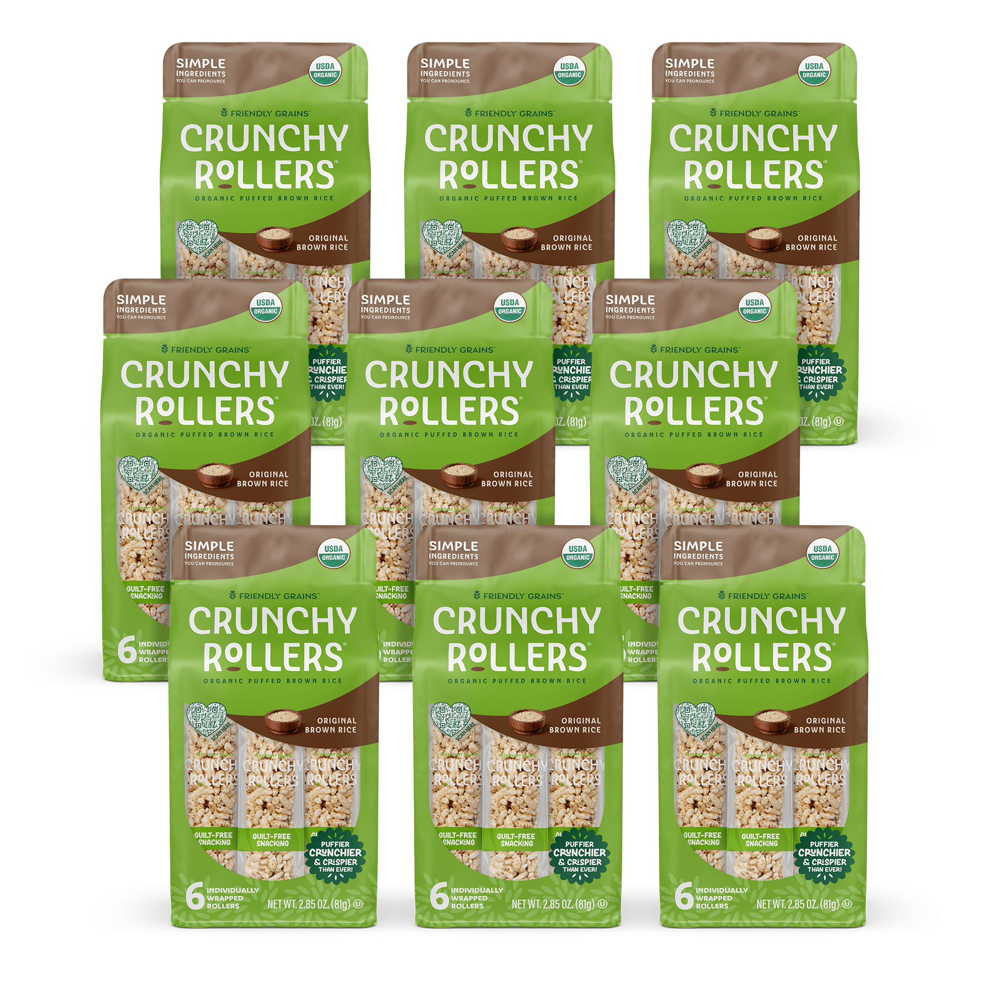 Friendly Grains Crunchy Rollers Original Brown Rice Allergen-Free Gluten-Free 9 Pack 2.85 oz