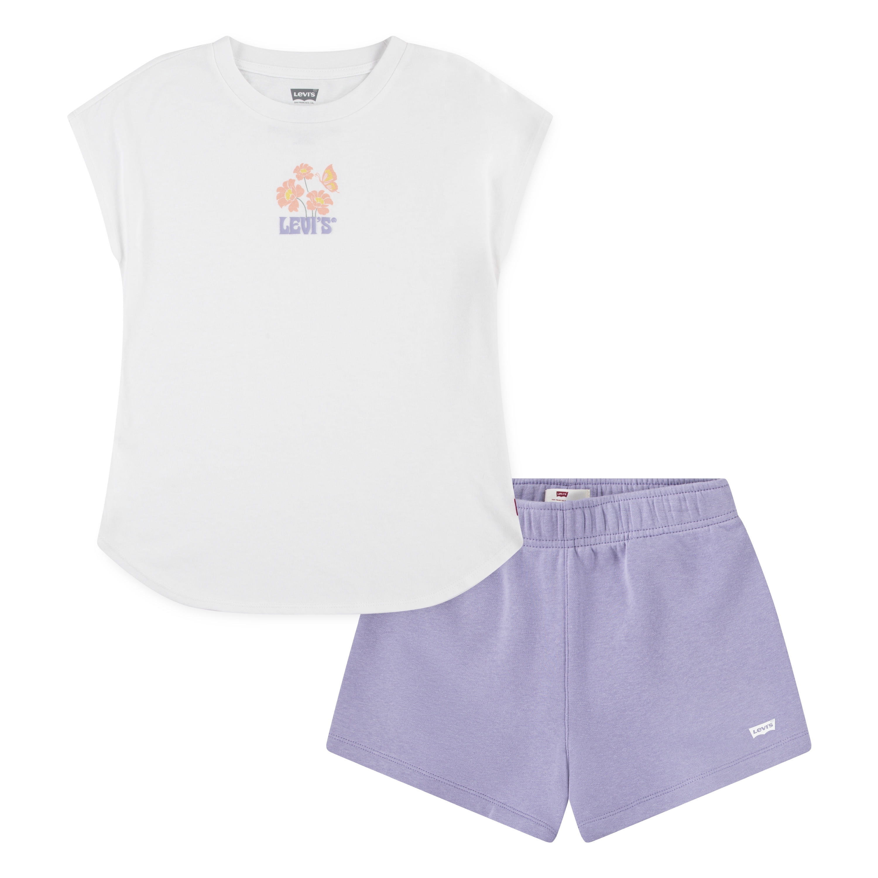Levi Girls Raglan Short Sleeve Tee and Knit Short Set, Size 7-16
