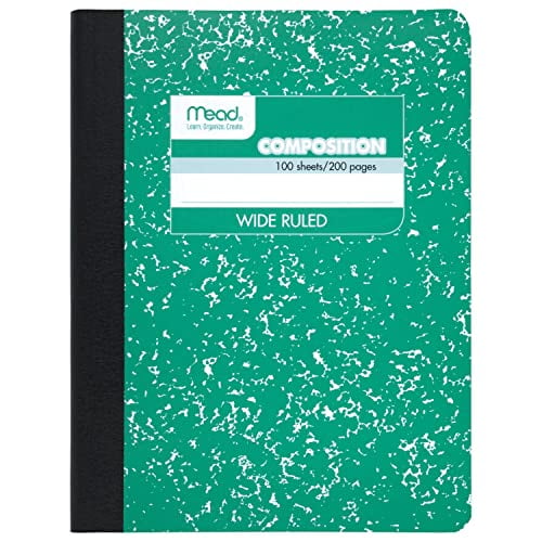 Mead Composition Notebook, Wide Ruled Paper, 9-3/4' x 7-1/2', 100 Sheets, Green Marble (09918AC5)