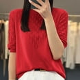 thumbnail image 2 of New Summer Arrivals Olyvenn Women Hollow Ice Silk Knitted Short Sleeved T-Shirt Women's Loose Crew Neck Knitted Sweater Female Jumper Top Red XL, 2 of 3