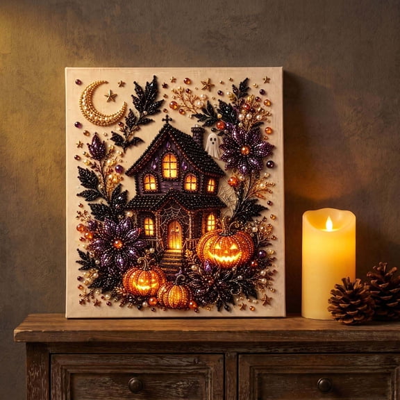 Halloween Pearl Art Kit, Halloween Diamond Art Kits for Adults, DIY Fall Home Halloween Wall Decor Art for Beginner, Four Styles Available