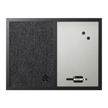 18" x 24", Dry Erase Whiteboard & Bulletin Board Combo, Stylish Metallic Silver, Textured Black Fabric Push Pin Board, Black Wood Frame