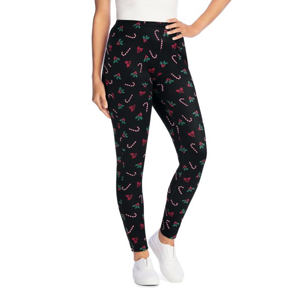 Woman Within Plus Size Stretch-Cotton Knit Pull-On Printed Leggings