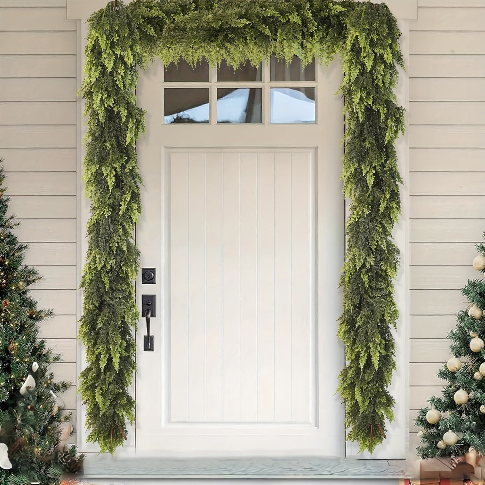KOYPTL 9ft Christmas Garlands Norfolk Pine Garland Real Touch Artificial Faux Greenery Garland for Table, Mantle, Staires, Wall Holiday Indoor Outdoor Christmas Decorations(Lush)