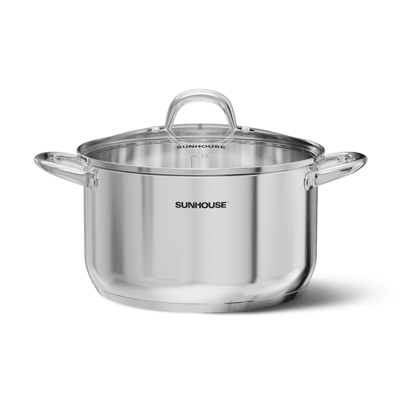 SUNHOUSE 8 Quart Stainless Steel Stock Pot with Lid - 3-Ply Bottom Pasta Cooking Canning Dutch Oven Pot - Induction Compatible for All Stovetops - Dishwasher Safe & Oven Safe