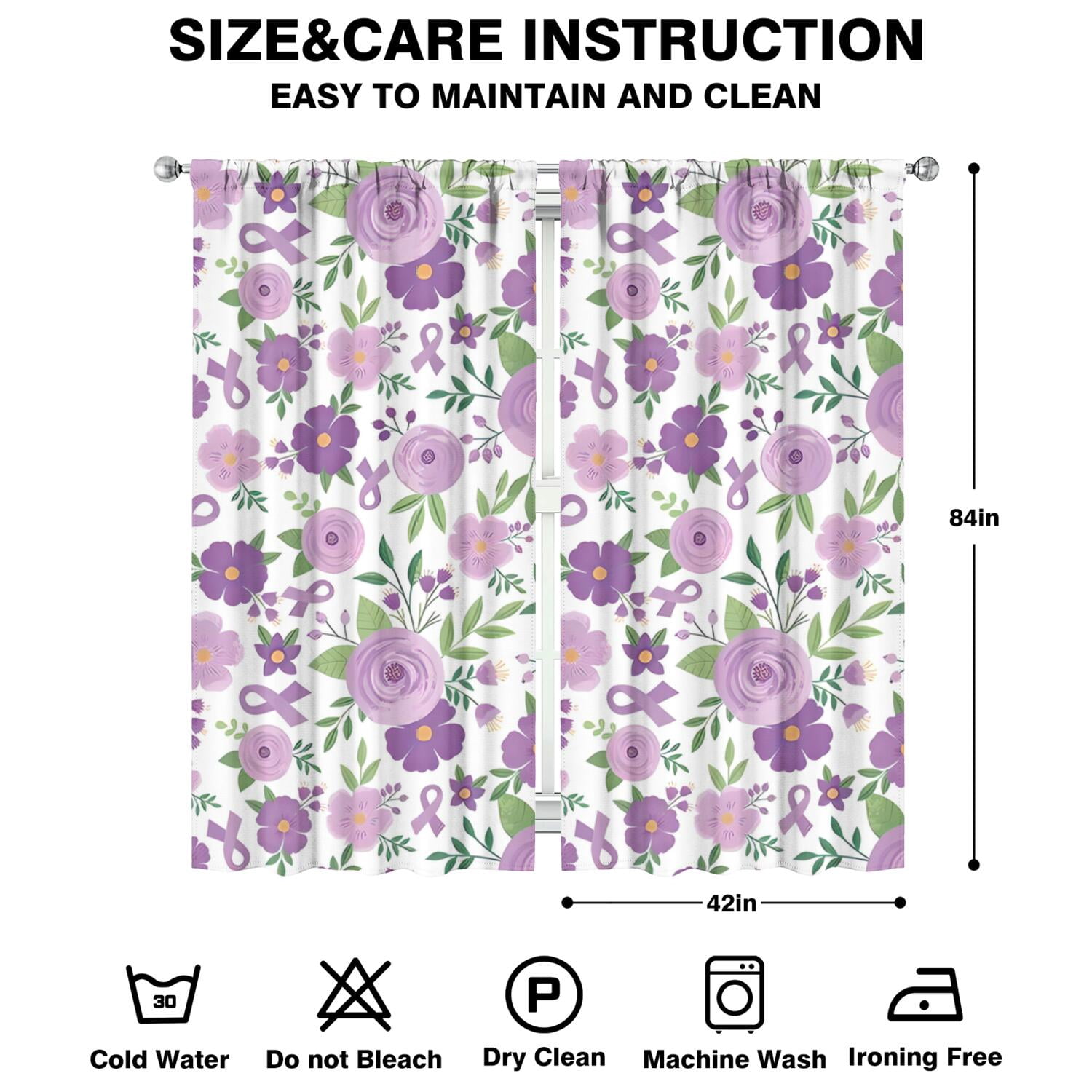 Minimalist Floral Blackout Curtains 42x84 Inch Rod Pocket Drapes 2 Panels for Bedroom and Clean Look