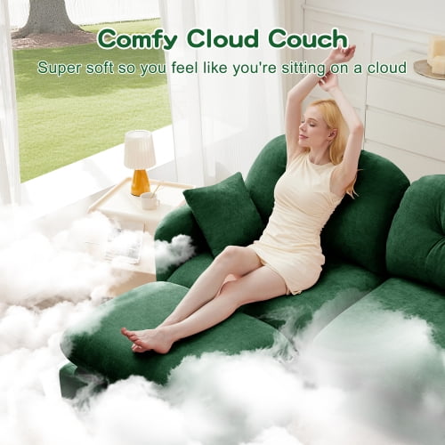GAKMCIL 107" Loveseat Sofa with 1 Ottoman, 3 Seater with Upholstered Large Size Deep Seat,Cloud Sectional Couches Chenille Fabric for Living Home