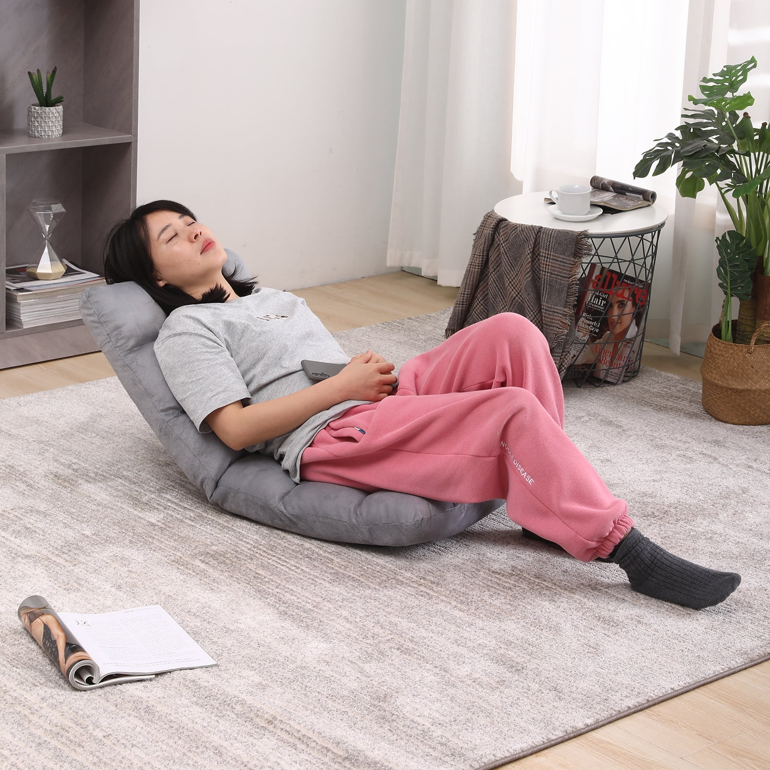 Kadyn Indoor 5-Position Adjustable Floor Chair, Folding Padded Gaming Sofa Chair with Back Support, Lounge Chair for Adults Video Gaming, Gray Kadyn Indoor 5-Position Adjustable Floor Chair, Folding Padded Gaming Sofa Chair with Back Support, Lounge Chair for Adults Video Gaming, Gray
