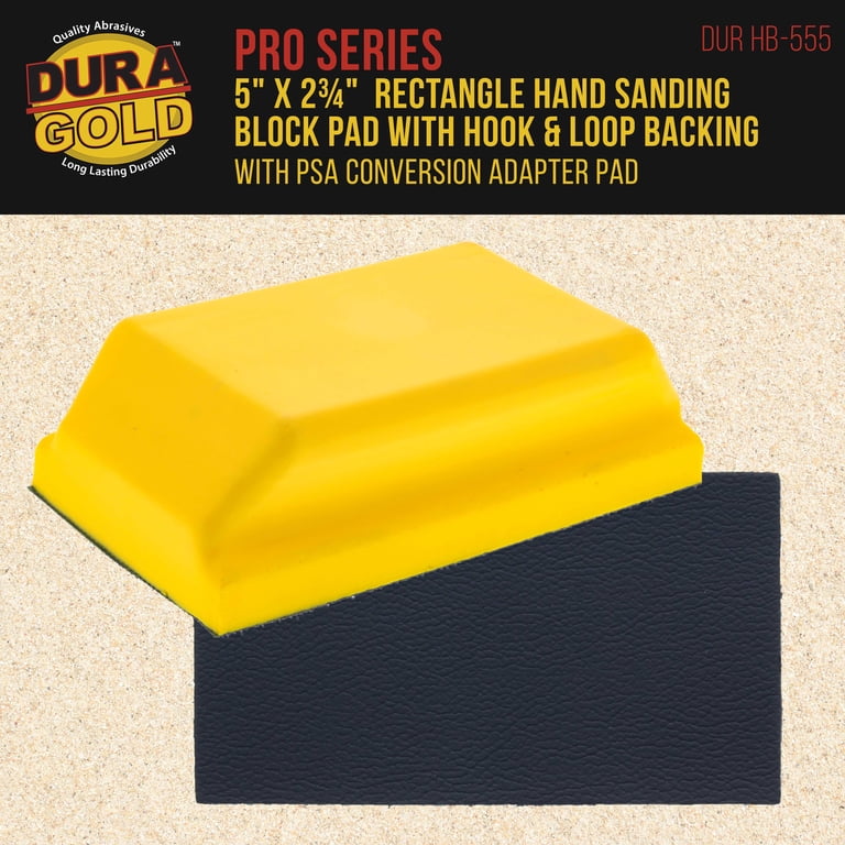 Dura-Gold Pro Series Hand Sanding Block – 5x2.75 Inch Rectangle, Hook & Loop + PSA Adapter, For Auto Paint & Woodworking