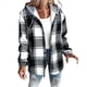 thumbnail image 2 of Camisas A Cuadros para Mujer, Chaqueta de Larga con Botones y Forro , Sudadera con Capucha, Blusa Informal de Moda. Negro XL, 2 of 6