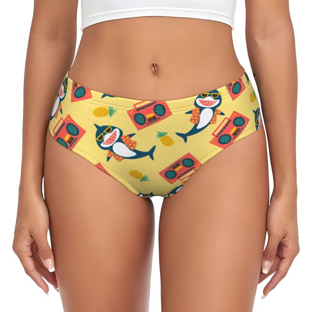Fotbe Pineapples Sharks In Hawaiian Calzones Estampados para Mujer – Ropa Interior de Algodón, Cómoda, Suave y Elástica-3X-Large