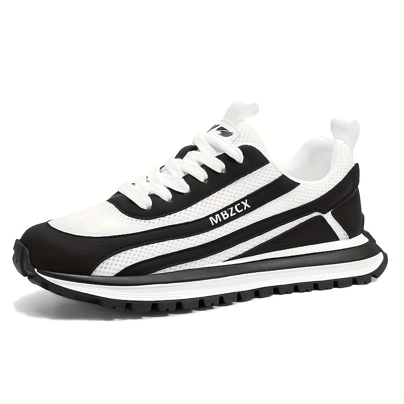 Men'S Casual Sneakers - Breathable Mesh & PU Upper, Teal/White Color-Blocking Design, Thickened PVC Non-Slip Sole, Daily Wear, Lace-Up Shoes, Fashionable Comfortable for All Seasons, Outdoor Hiking,