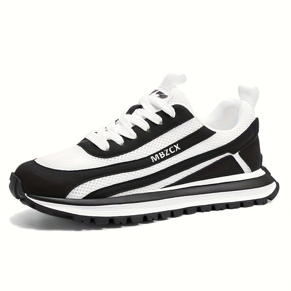 Men'S Casual Sneakers - Breathable Mesh & PU Upper, Teal/White Color-Blocking Design, Thickened PVC Non-Slip Sole, Daily Wear, Lace-Up Shoes, Fashionable Comfortable for All Seasons, Outdoor Hiking,