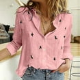 thumbnail image 2 of Casual Button Down Shirts for Petite Women Girl Summer Thin Long Sleeve V-Neck Work Blouse Pattern Tops Office Wear, 2 of 5