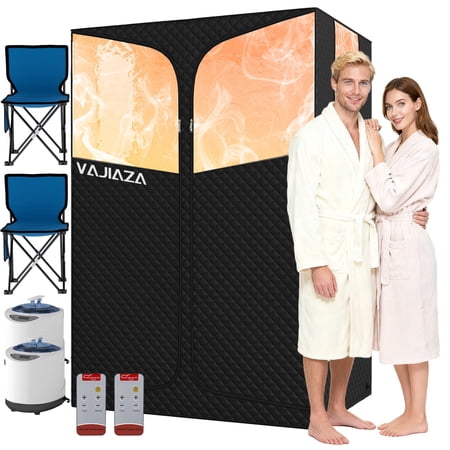Portable Steam Sauna for 2-Person, Indoor Sauna Box with Remote Control, 99Min-Timer, Large Steam Sauna with 3L Steam Generators, Folding Chairs for Home & Gym